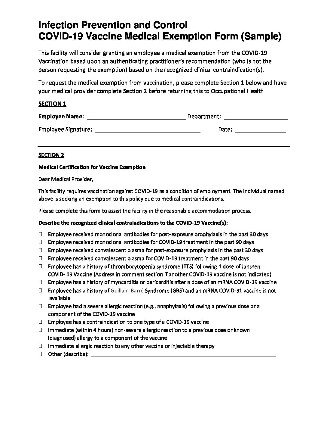 Medical Exemption Form Appendix A Sample 1.3