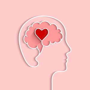 Head and brain outline with heart concept.
