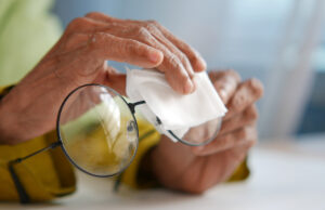 close up of senior women hand cleaning old eyeglasses 1200 776